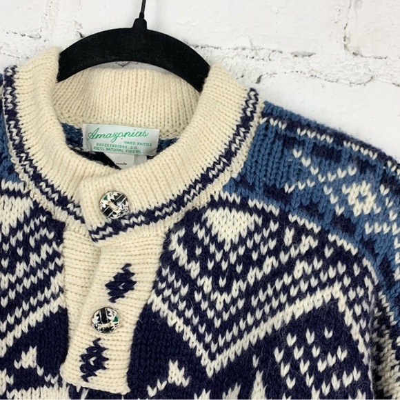 Amazonias Handmade Peru Sheepwool FairIsle Nordic Sweater Knit Button Pullover - Picture 3 of 8